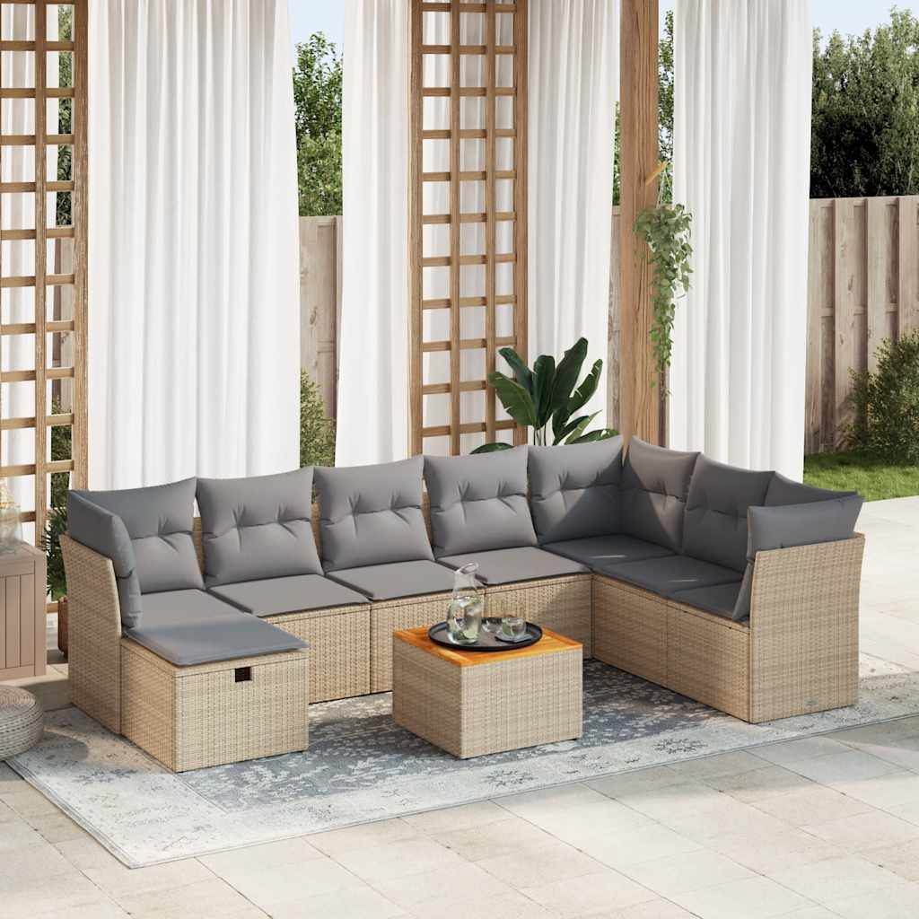 9-tlg. Garten-Sofagarnitur mit Kissen Schwarz Poly Rattan
