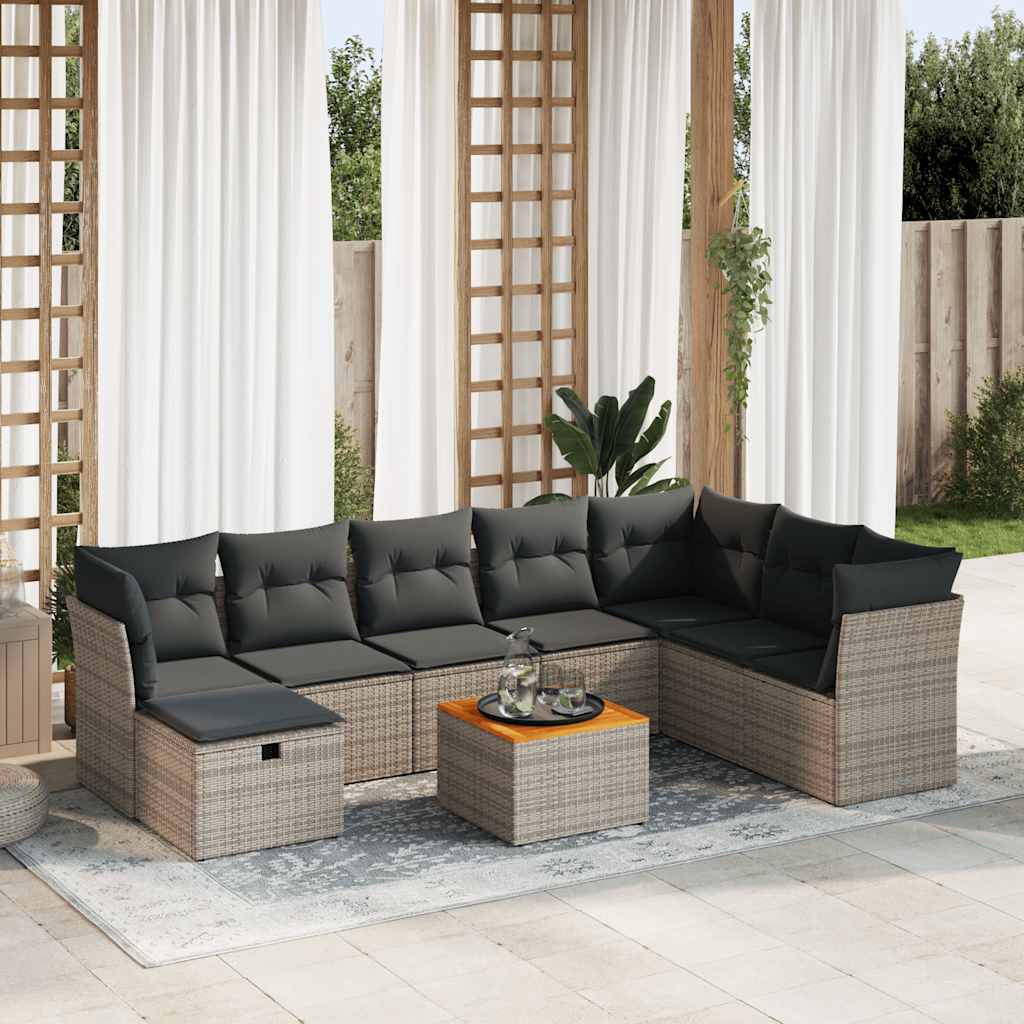 9-tlg. Garten-Sofagarnitur mit Kissen Schwarz Poly Rattan