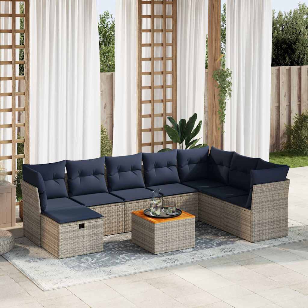 9-tlg. Garten-Sofagarnitur mit Kissen Schwarz Poly Rattan