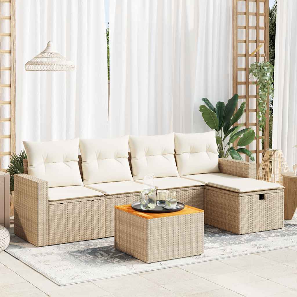 6-tlg. Garten-Sofagarnitur mit Kissen Schwarz Poly Rattan