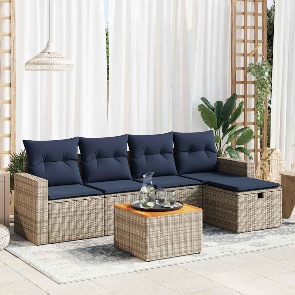 6-tlg. Garten-Sofagarnitur mit Kissen Schwarz Poly Rattan
