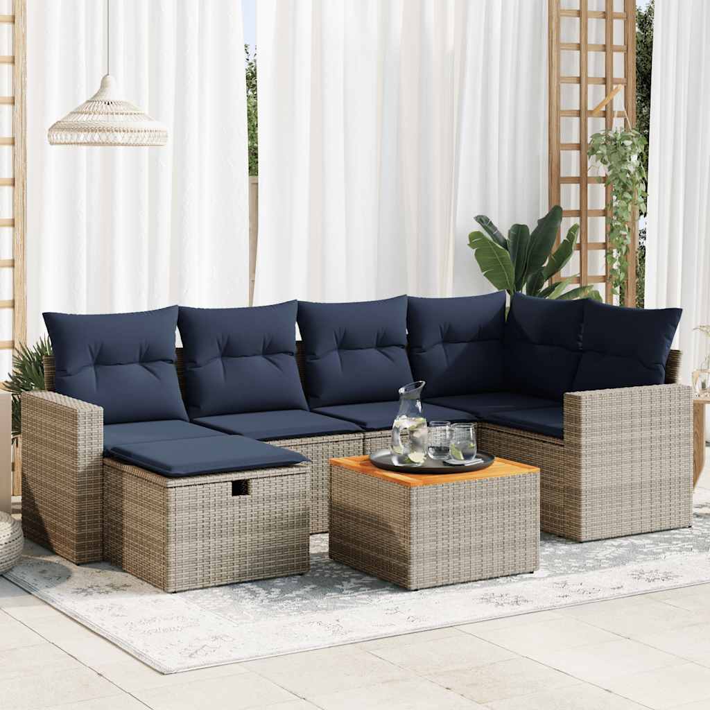 7-tlg. Garten-Sofagarnitur mit Kissen Schwarz Poly Rattan