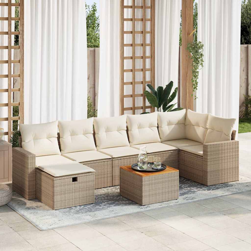 8-tlg. Garten-Sofagarnitur mit Kissen Schwarz Poly Rattan