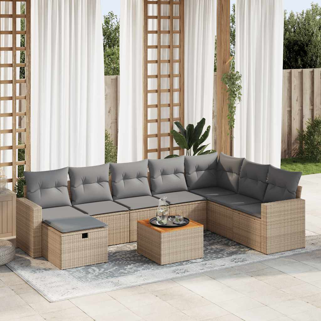 9-tlg. Garten-Sofagarnitur mit Kissen Schwarz Poly Rattan