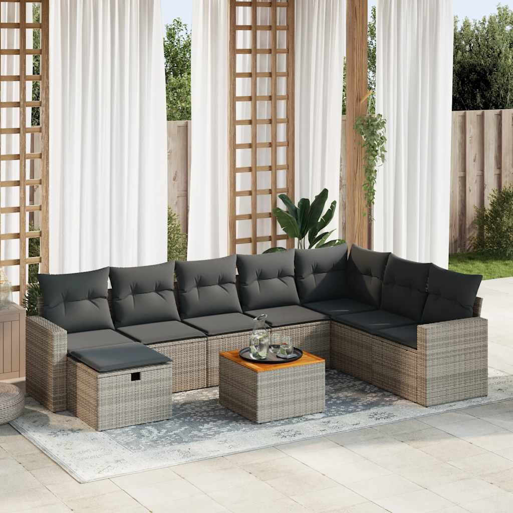 9-tlg. Garten-Sofagarnitur mit Kissen Schwarz Poly Rattan