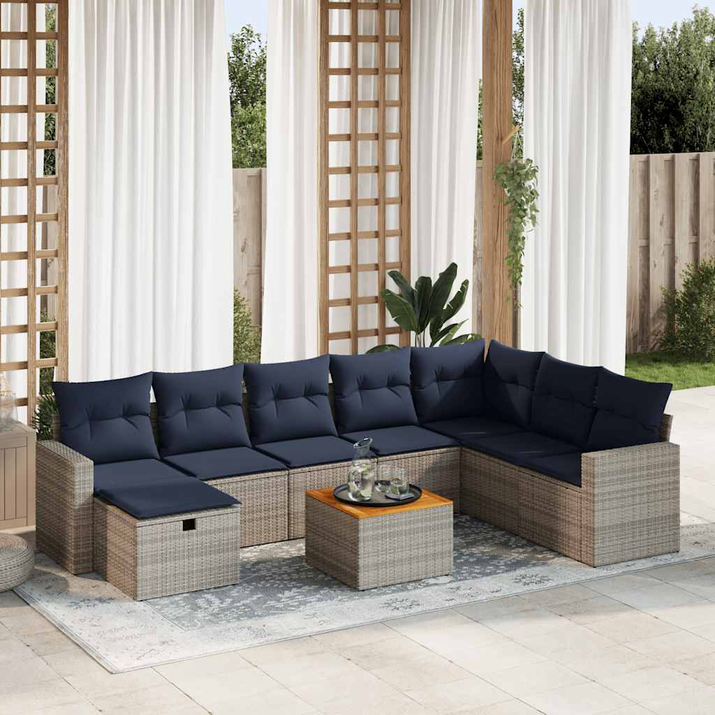 9-tlg. Garten-Sofagarnitur mit Kissen Schwarz Poly Rattan