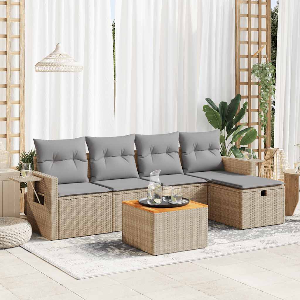 6-tlg. Garten-Sofagarnitur mit Kissen Schwarz Poly Rattan