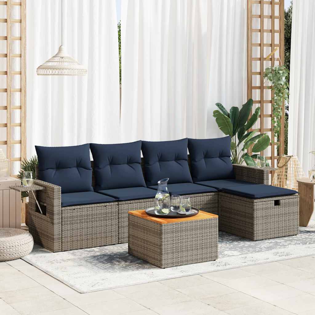6-tlg. Garten-Sofagarnitur mit Kissen Schwarz Poly Rattan