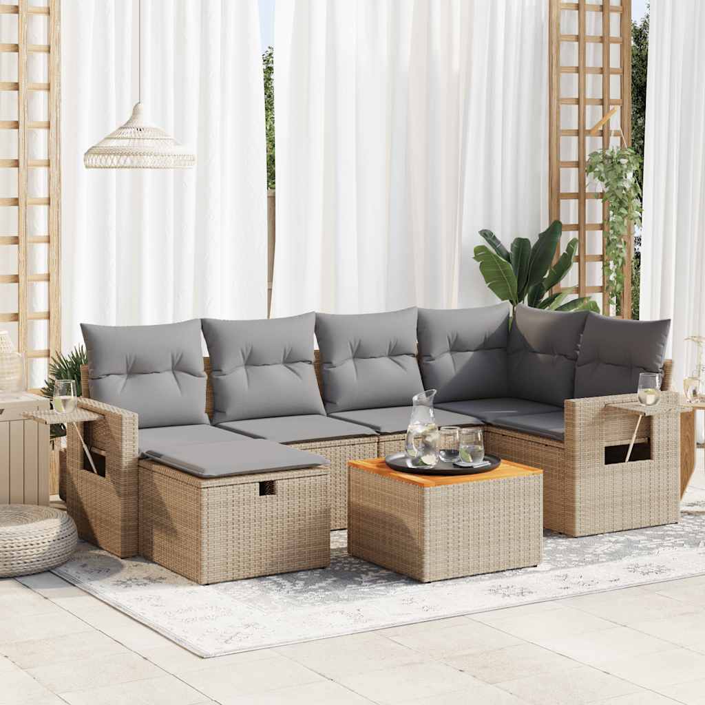 7-tlg. Garten-Sofagarnitur mit Kissen Schwarz Poly Rattan