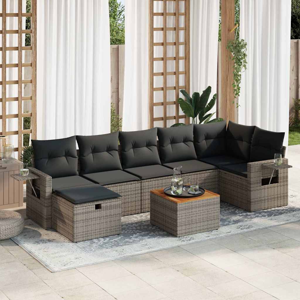 8-tlg. Garten-Sofagarnitur mit Kissen Schwarz Poly Rattan