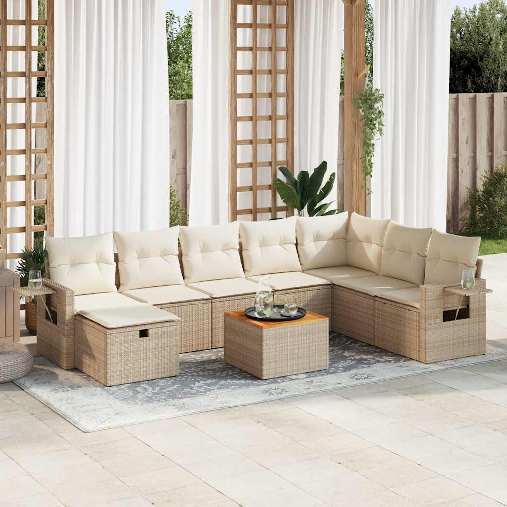 9-tlg. Garten-Sofagarnitur mit Kissen Schwarz Poly Rattan
