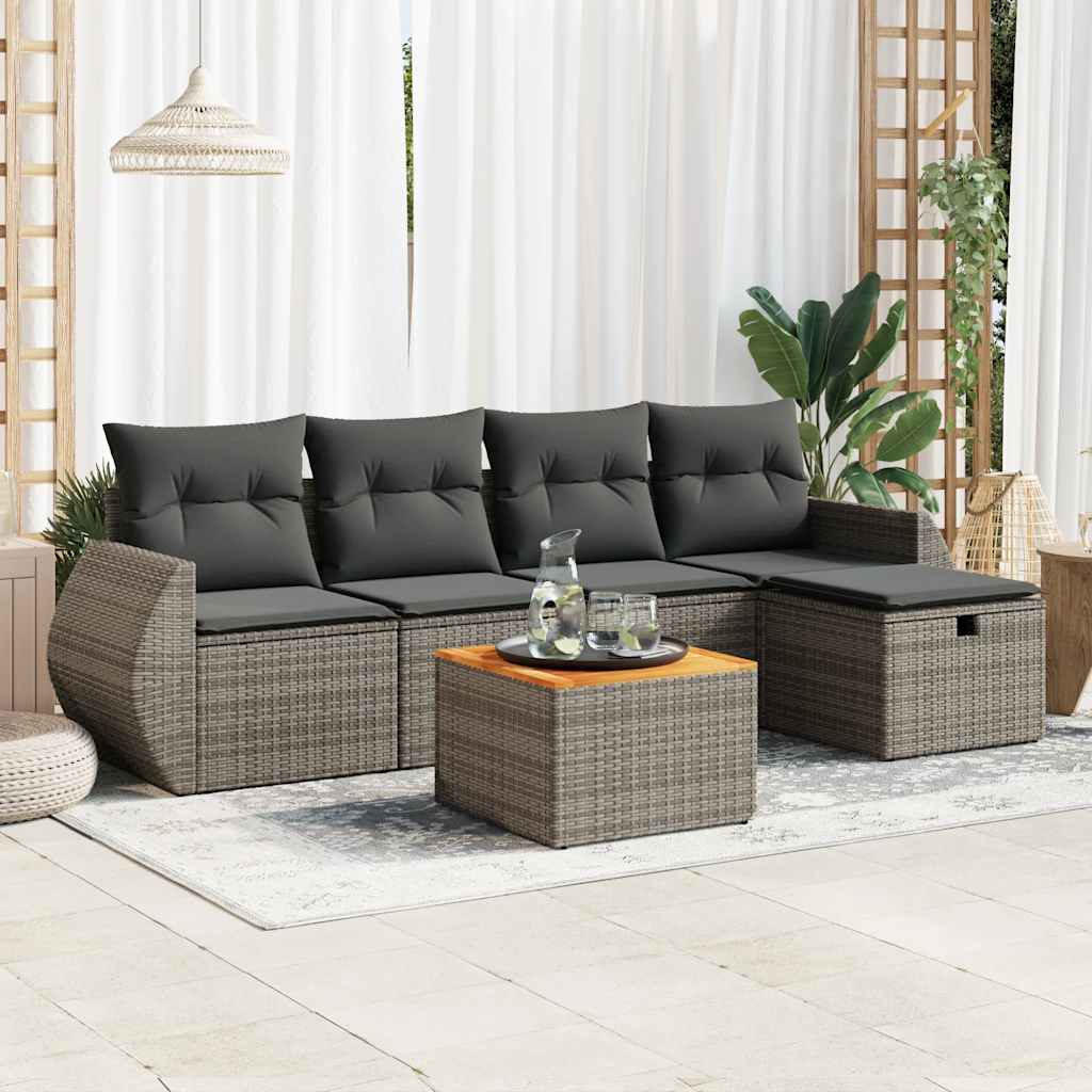 6-tlg. Garten-Sofagarnitur mit Kissen Schwarz Poly Rattan