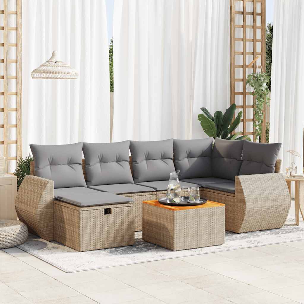 7-tlg. Garten-Sofagarnitur mit Kissen Schwarz Poly Rattan