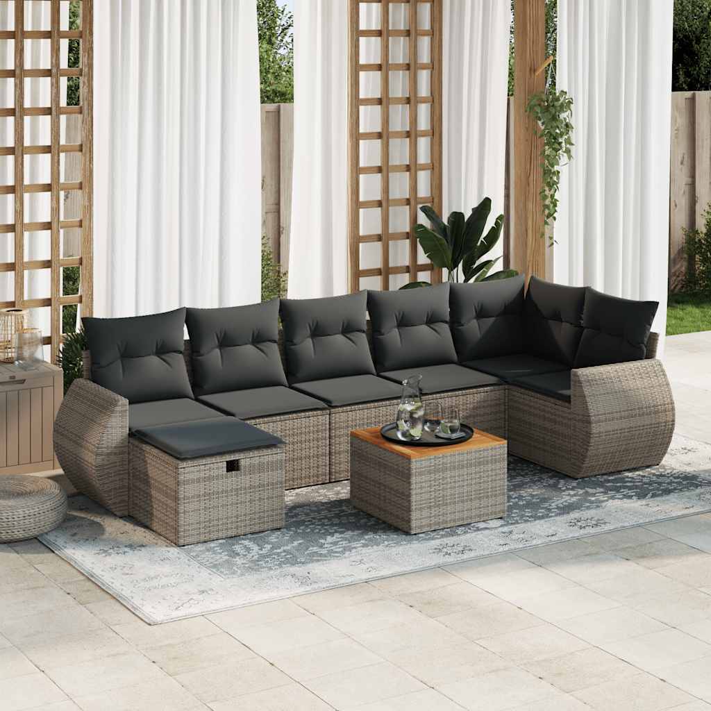 8-tlg. Garten-Sofagarnitur mit Kissen Schwarz Poly Rattan