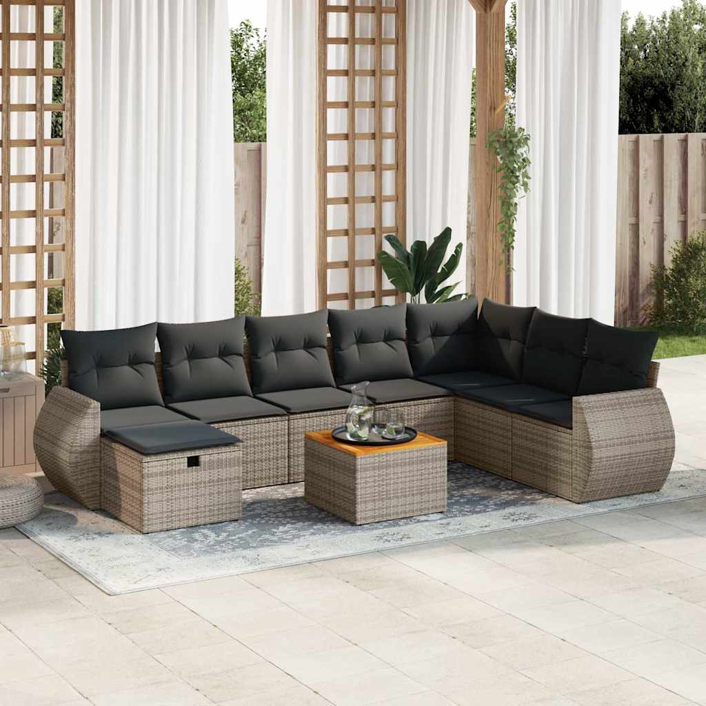 9-tlg. Garten-Sofagarnitur mit Kissen Schwarz Poly Rattan