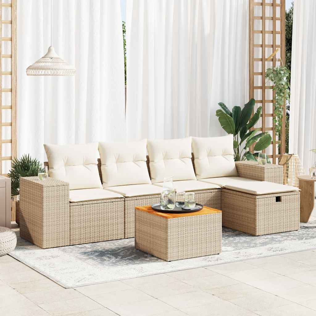 6-tlg. Garten-Sofagarnitur mit Kissen Schwarz Poly Rattan