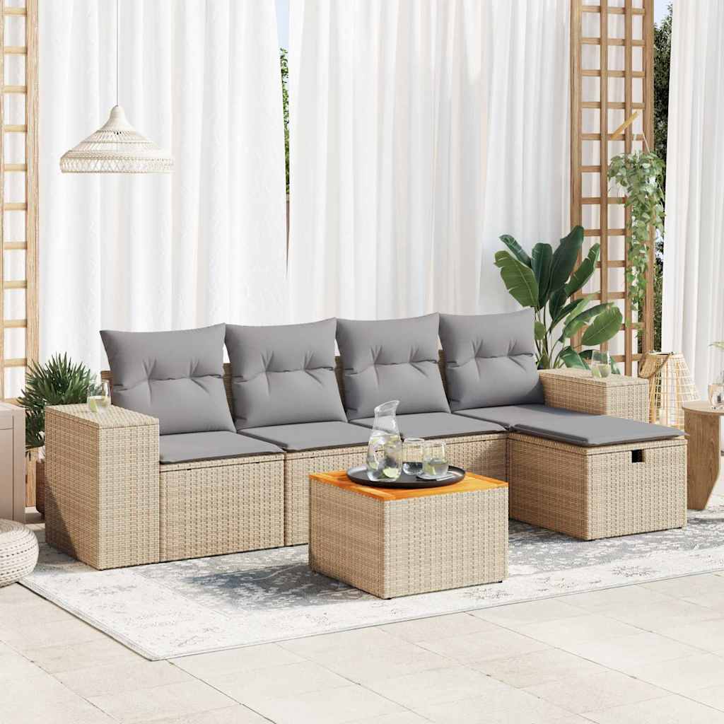 6-tlg. Garten-Sofagarnitur mit Kissen Schwarz Poly Rattan