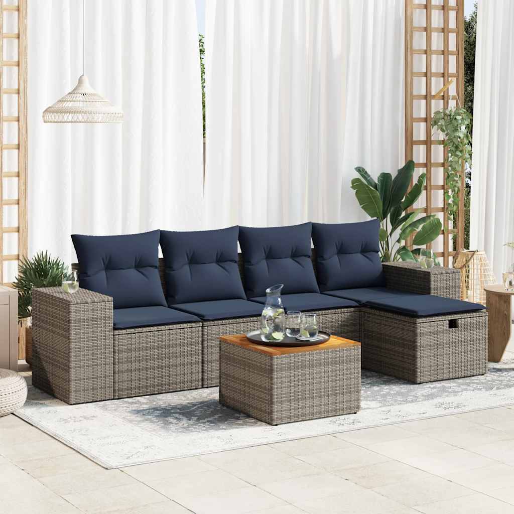 6-tlg. Garten-Sofagarnitur mit Kissen Schwarz Poly Rattan