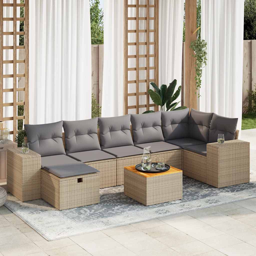 8-tlg. Garten-Sofagarnitur mit Kissen Schwarz Poly Rattan