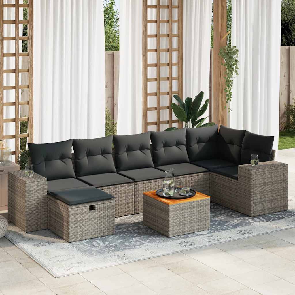 8-tlg. Garten-Sofagarnitur mit Kissen Schwarz Poly Rattan