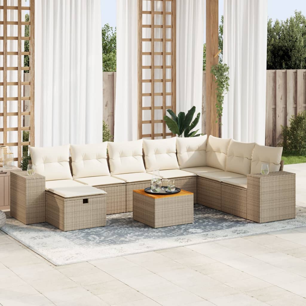 9-tlg. Garten-Sofagarnitur mit Kissen Schwarz Poly Rattan