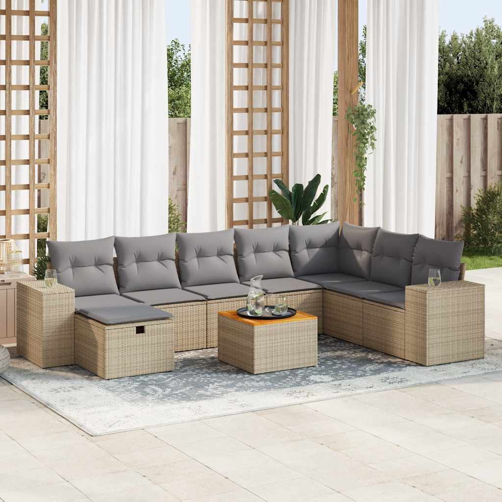 9-tlg. Garten-Sofagarnitur mit Kissen Schwarz Poly Rattan