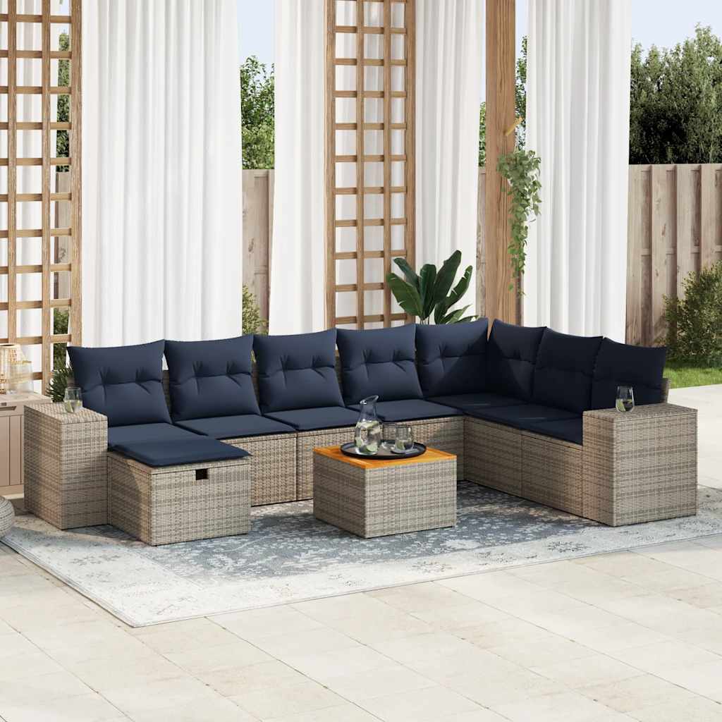 9-tlg. Garten-Sofagarnitur mit Kissen Schwarz Poly Rattan