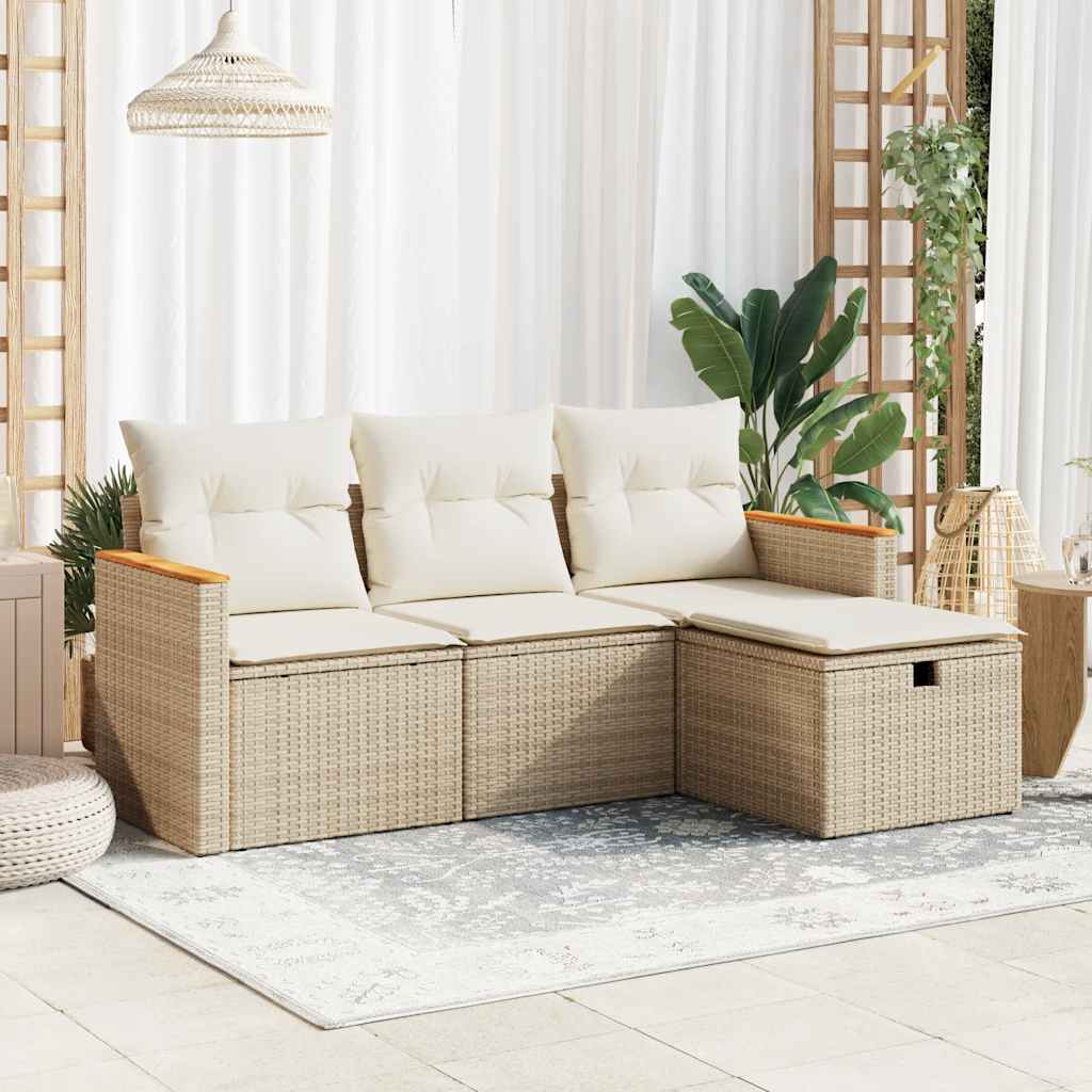 4-tlg. Garten-Sofagarnitur mit Kissen Schwarz Poly Rattan