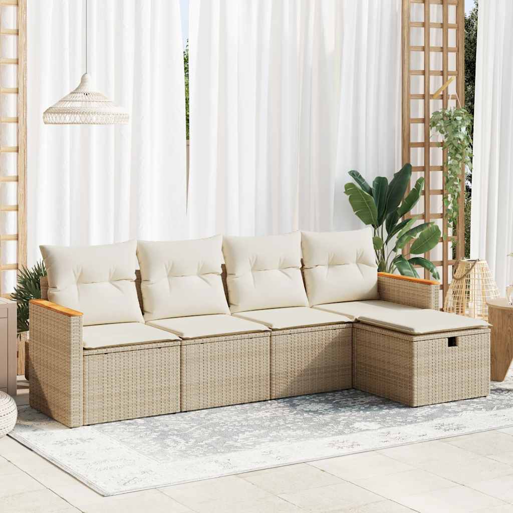 5-tlg. Garten-Sofagarnitur mit Kissen Schwarz Poly Rattan