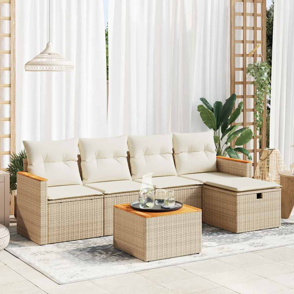 5-tlg. Garten-Sofagarnitur mit Kissen Schwarz Poly Rattan