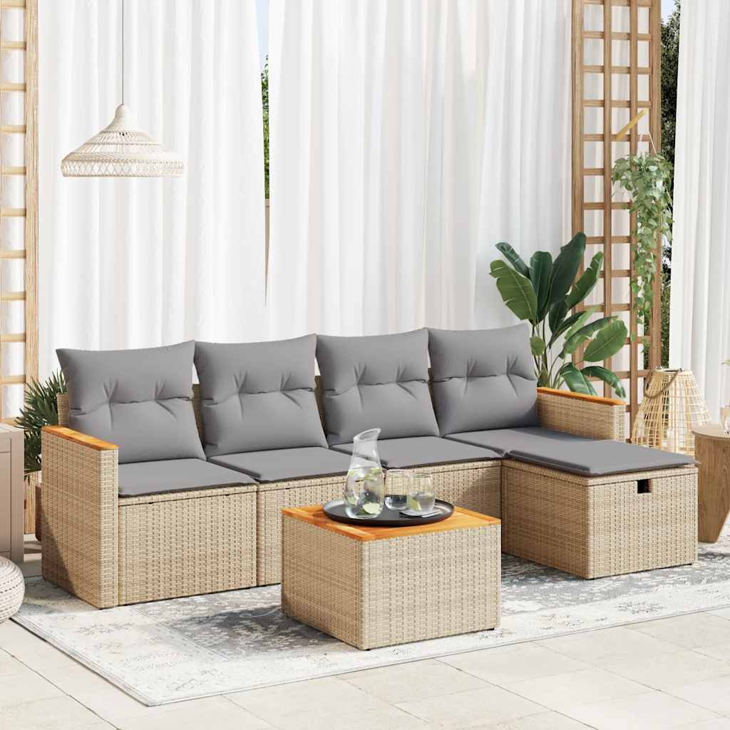 5-tlg. Garten-Sofagarnitur mit Kissen Schwarz Poly Rattan