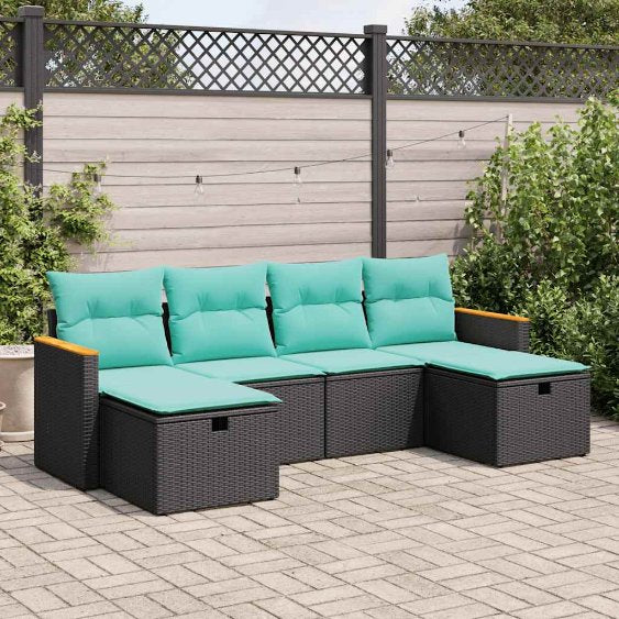 6-tlg. Garten-Sofagarnitur mit Kissen Grau Poly Rattan