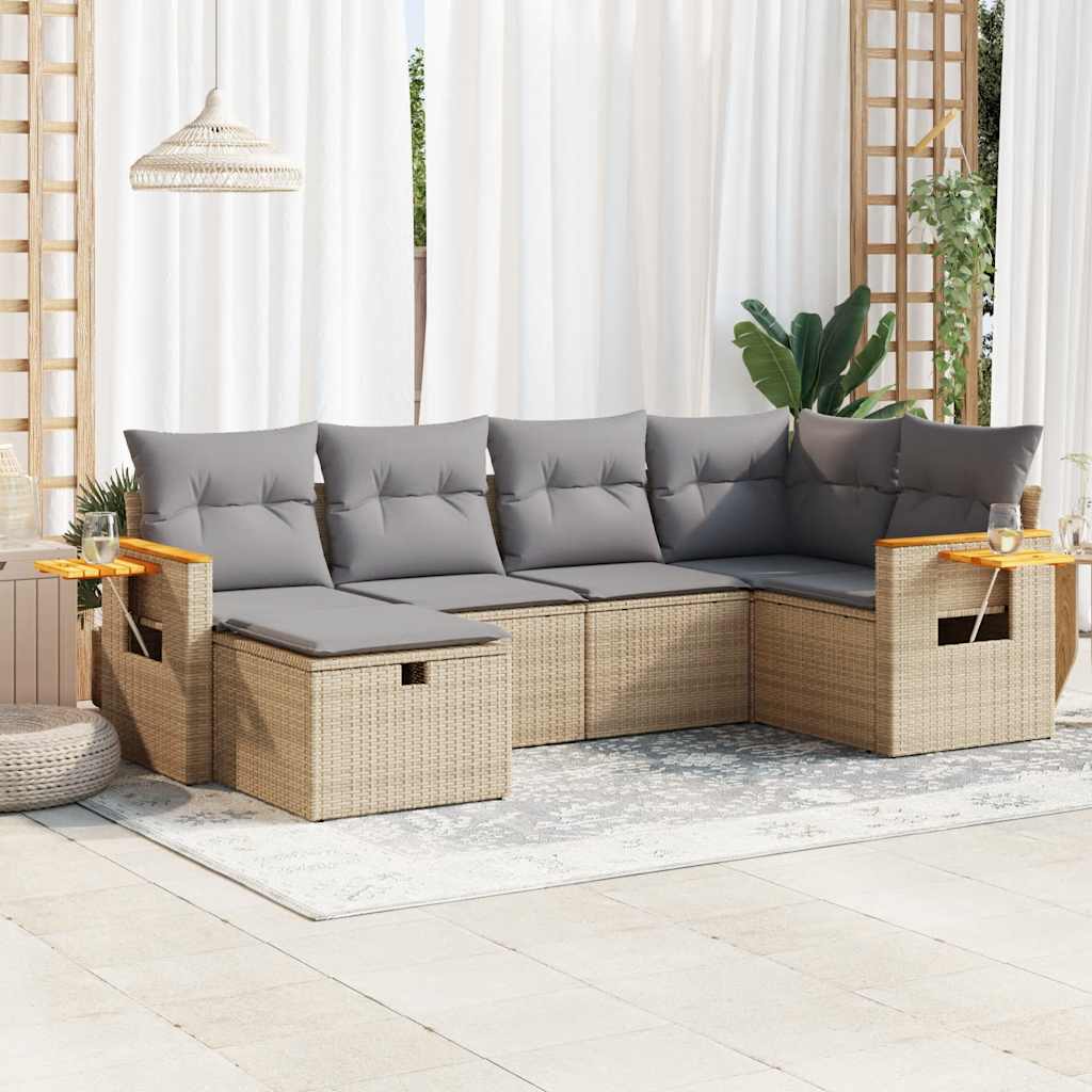 6-tlg. Garten-Sofagarnitur mit Kissen Schwarz Poly Rattan