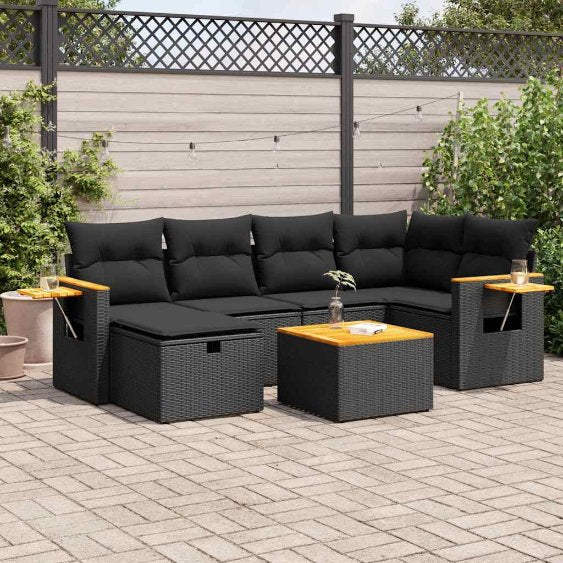 6-tlg. Garten-Sofagarnitur mit Kissen Schwarz Poly Rattan