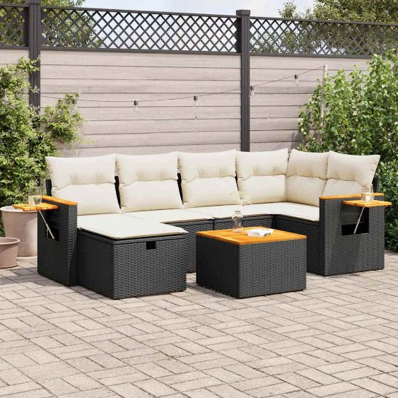 6-tlg. Garten-Sofagarnitur mit Kissen Schwarz Poly Rattan