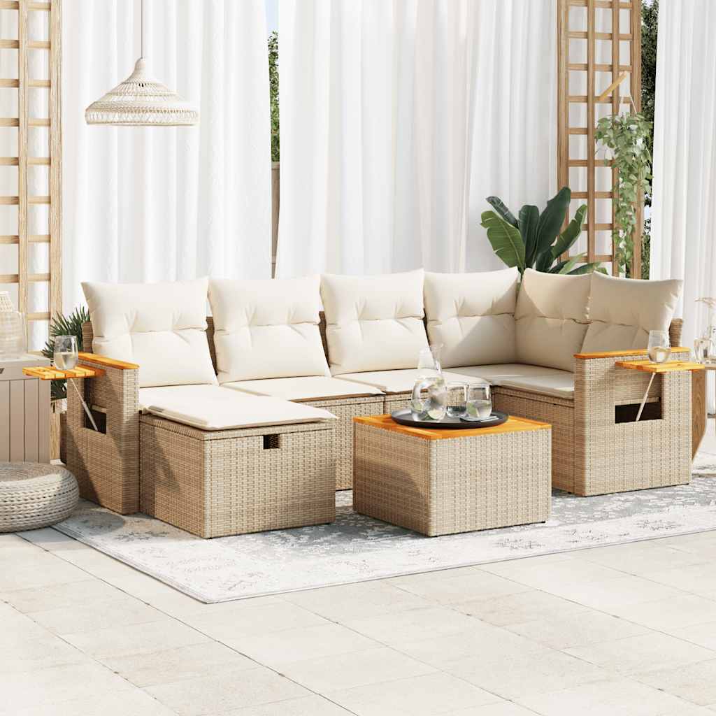 6-tlg. Garten-Sofagarnitur mit Kissen Schwarz Poly Rattan