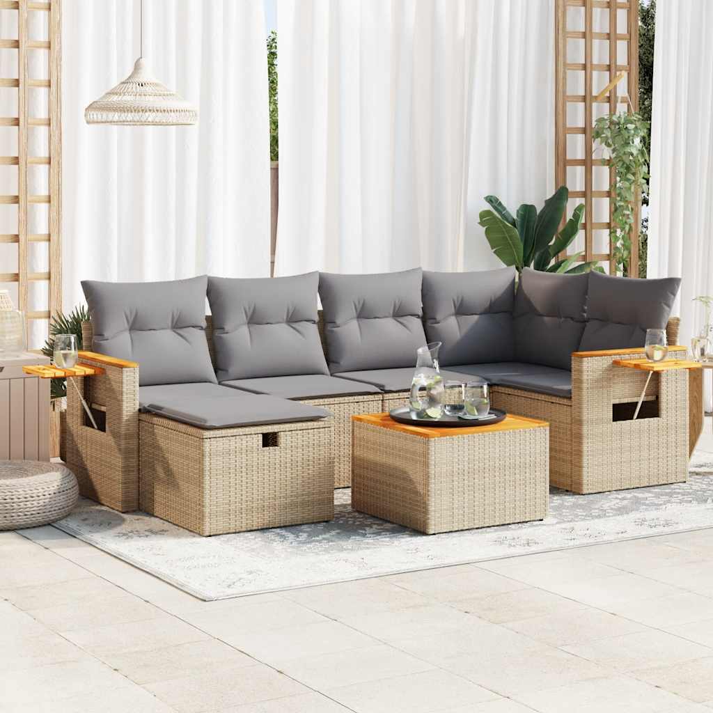 6-tlg. Garten-Sofagarnitur mit Kissen Schwarz Poly Rattan