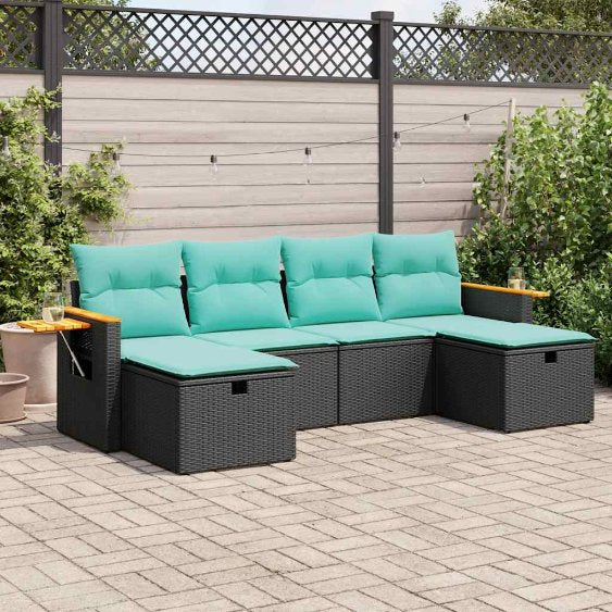 6-tlg. Garten-Sofagarnitur mit Kissen Grau Poly Rattan