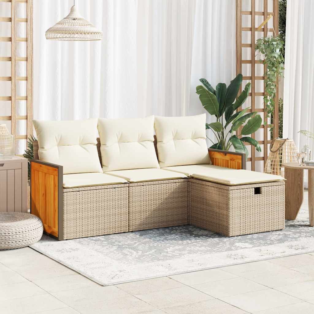4-tlg. Garten-Sofagarnitur mit Kissen Schwarz Poly Rattan