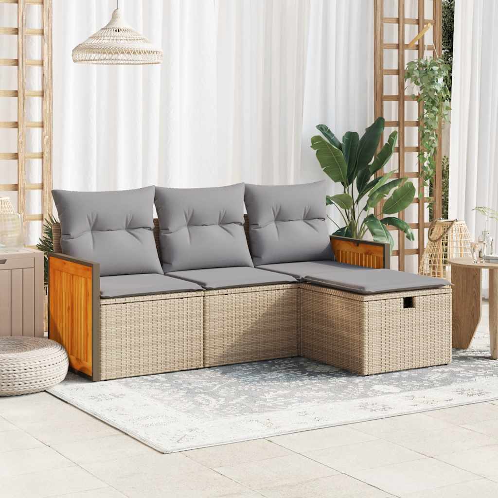 4-tlg. Garten-Sofagarnitur mit Kissen Schwarz Poly Rattan