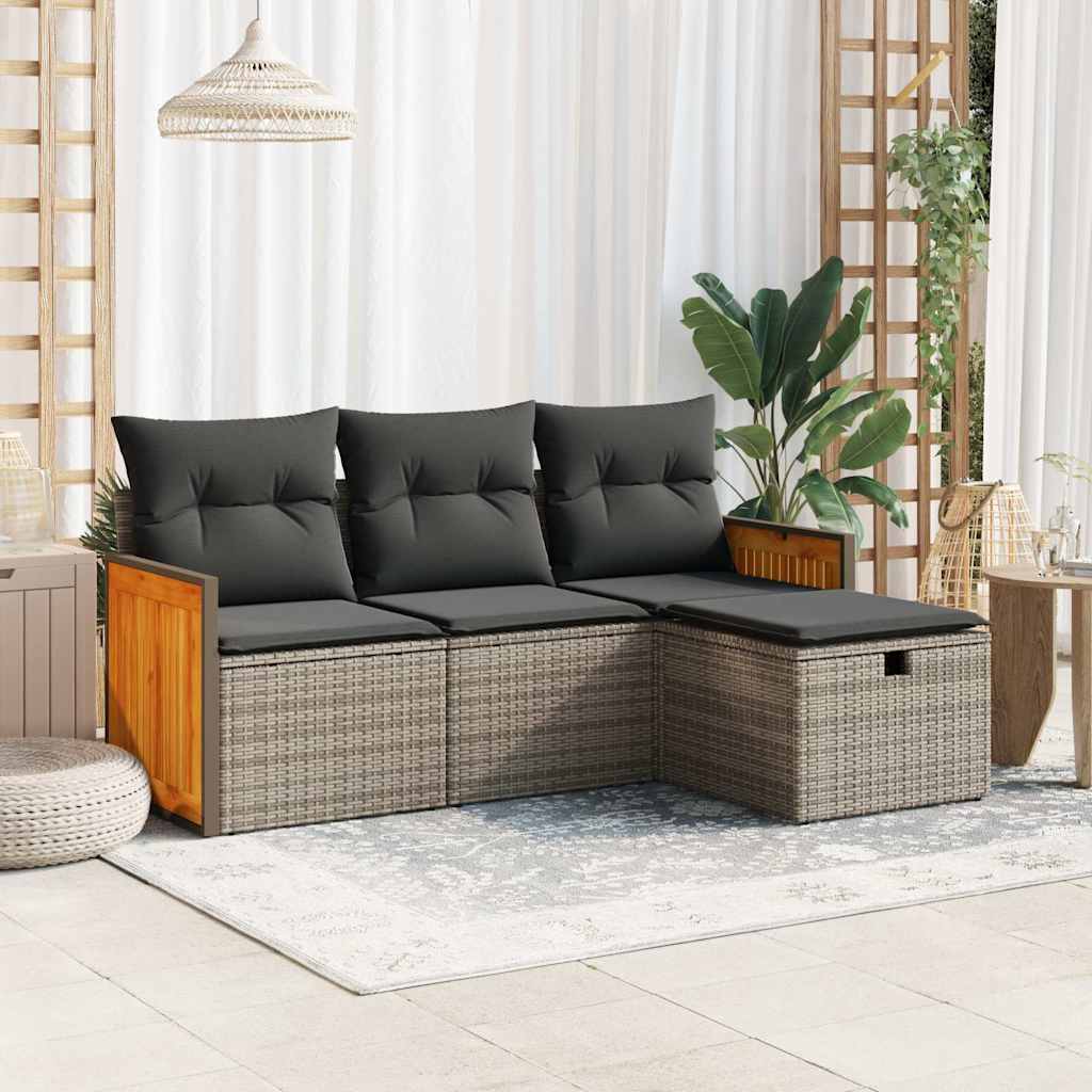 4-tlg. Garten-Sofagarnitur mit Kissen Schwarz Poly Rattan