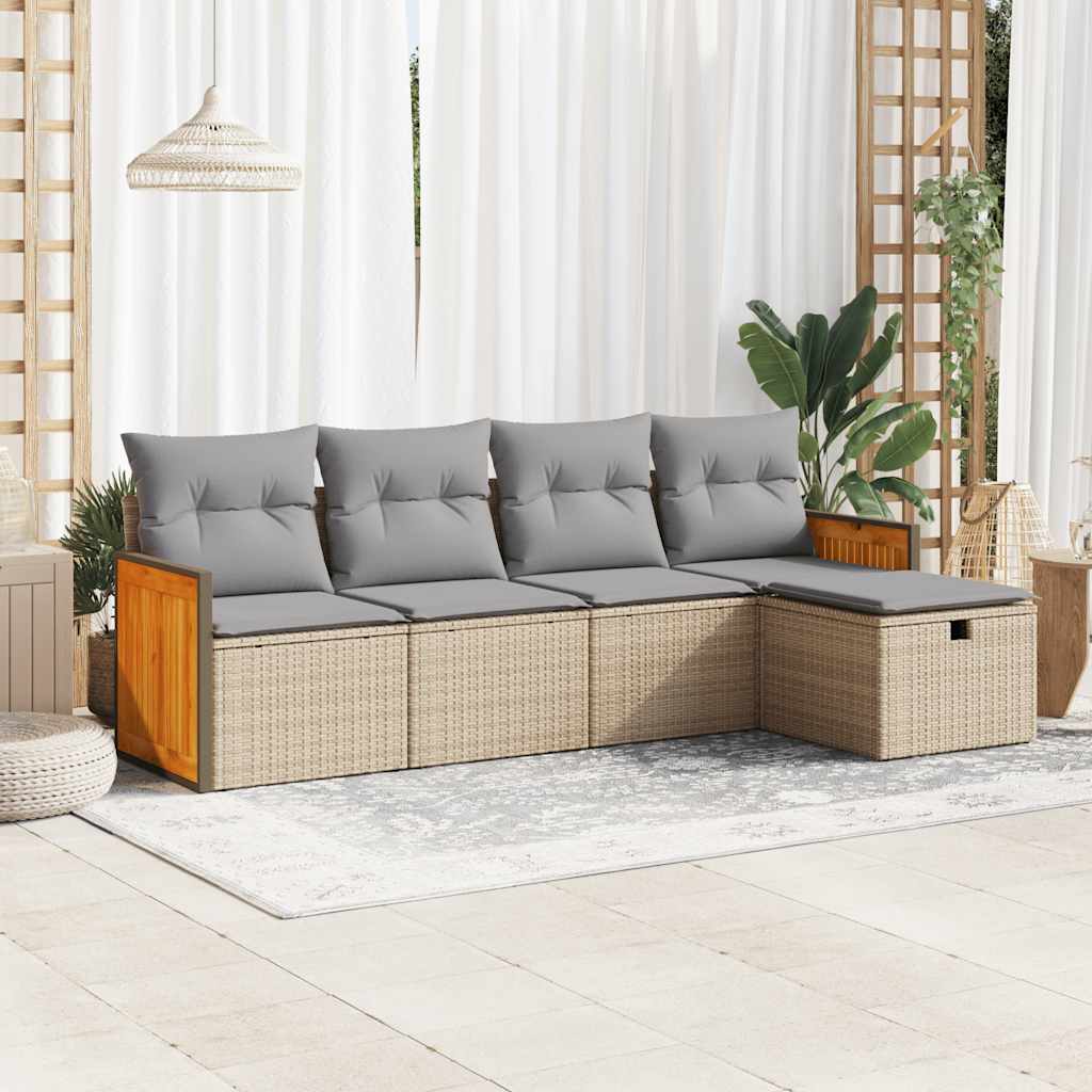 5-tlg. Garten-Sofagarnitur mit Kissen Schwarz Poly Rattan