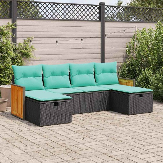 6-tlg. Garten-Sofagarnitur mit Kissen Grau Poly Rattan