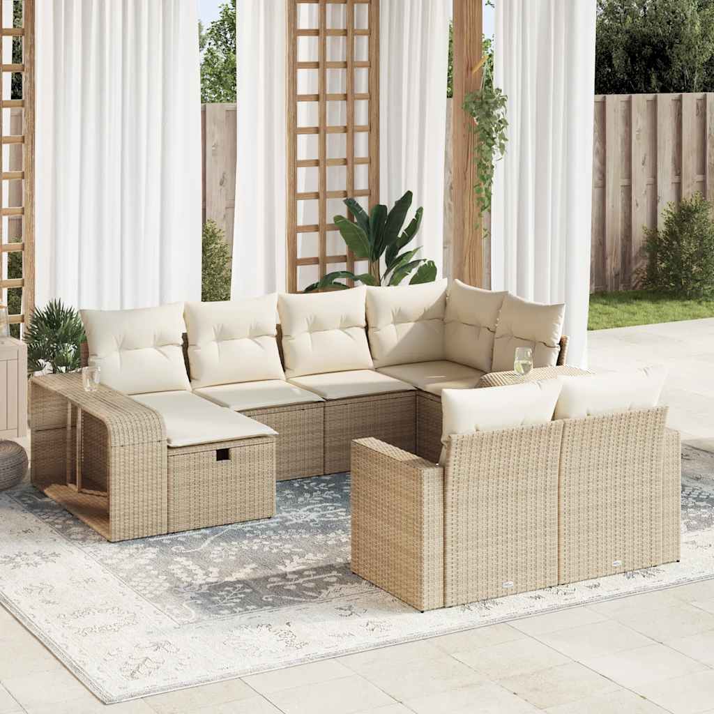vidaXL 10-tlg. Garten-Sofagarnitur mit Kissen Schwarz Poly Rattan