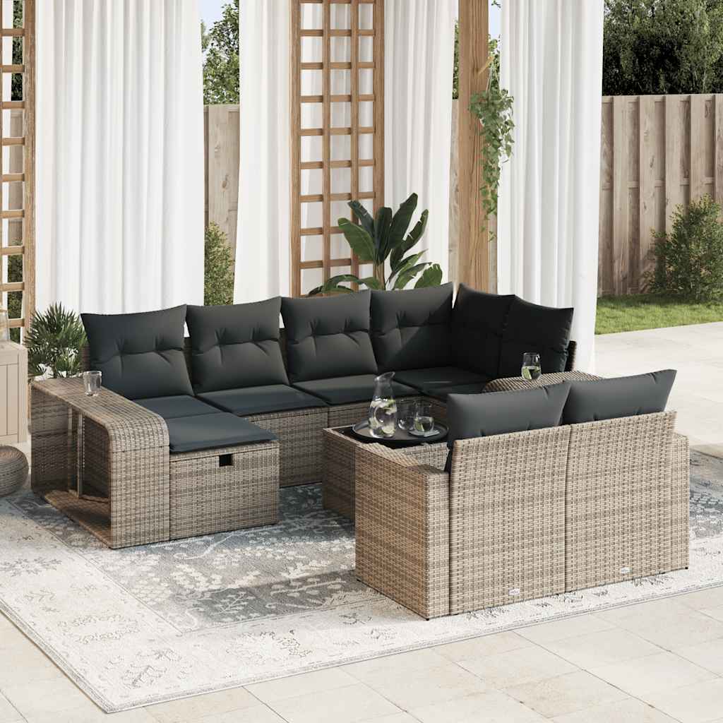 vidaXL 10-tlg. Garten-Sofagarnitur mit Kissen Schwarz Poly Rattan