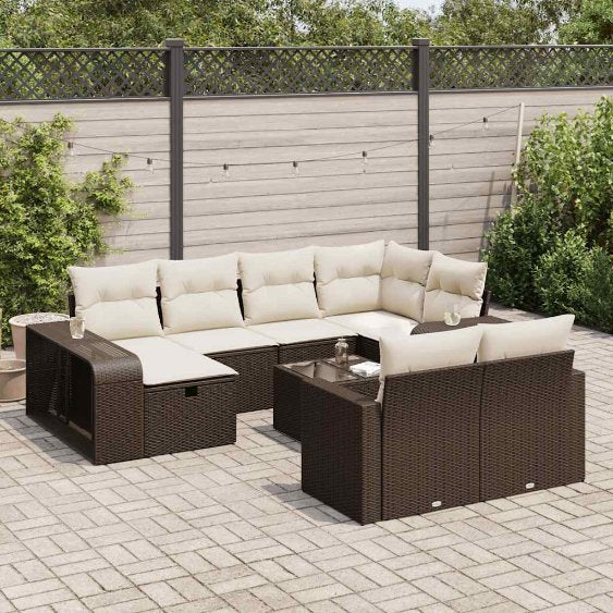 vidaXL 10-tlg. Garten-Sofagarnitur mit Kissen Schwarz Poly Rattan