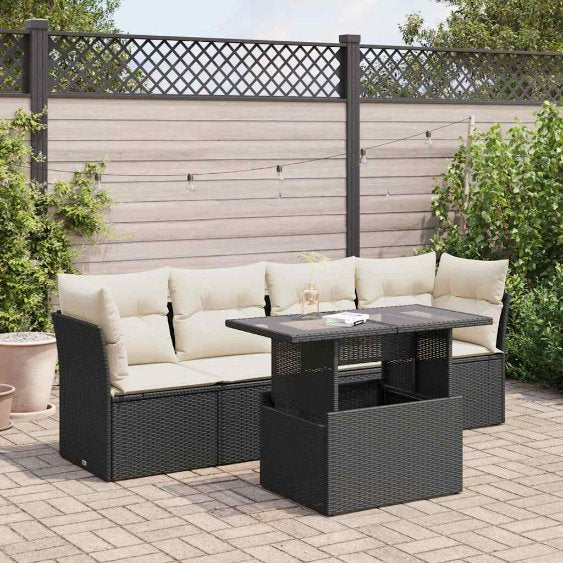 5-tlg. Garten-Sofagarnitur mit Kissen Schwarz Poly Rattan