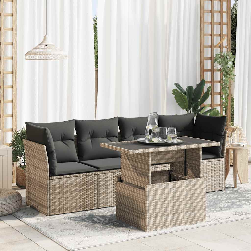 5-tlg. Garten-Sofagarnitur mit Kissen Schwarz Poly Rattan
