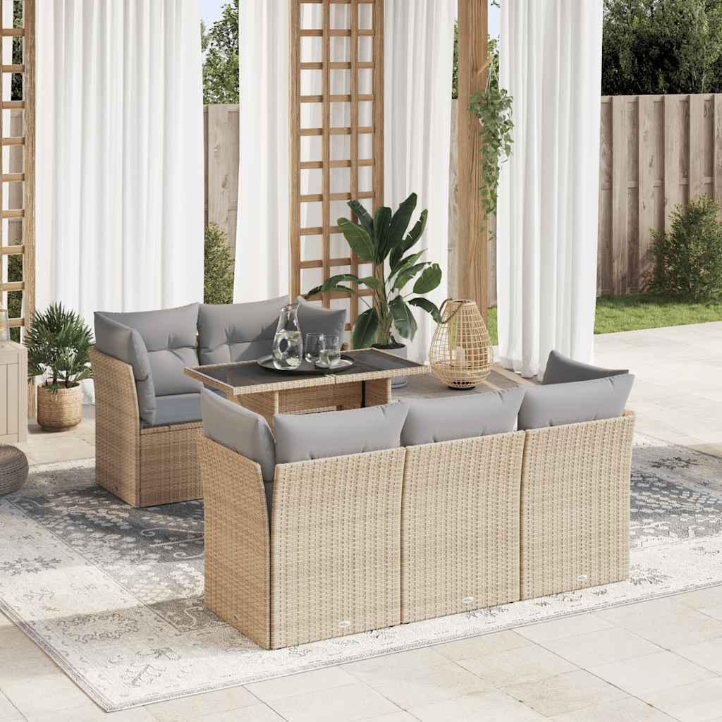 6-tlg. Garten-Sofagarnitur mit Kissen Schwarz Poly Rattan