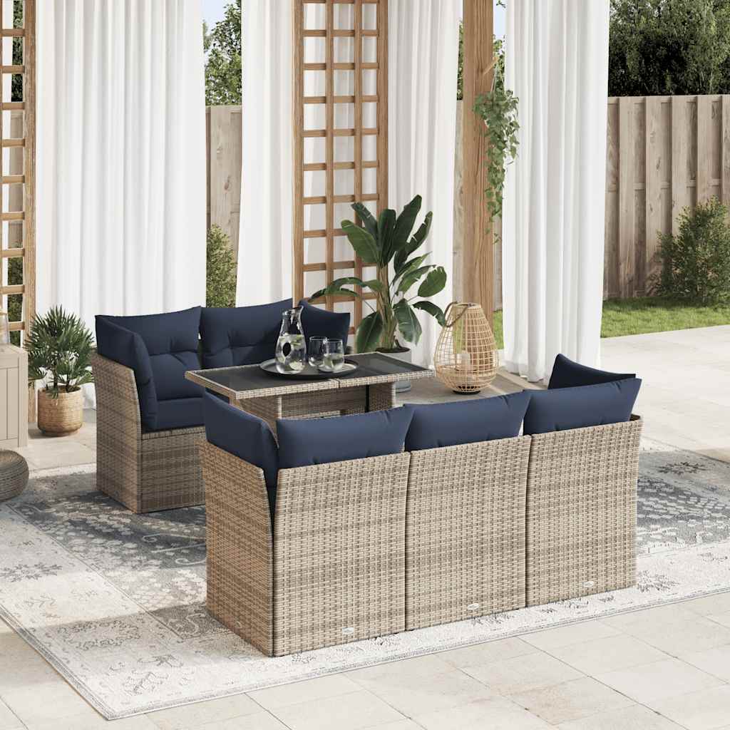 6-tlg. Garten-Sofagarnitur mit Kissen Schwarz Poly Rattan